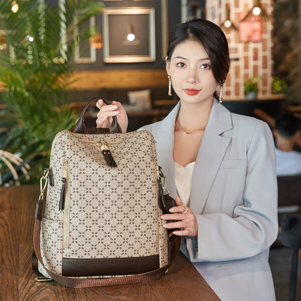 Large Capacity Simple All-matching Printed Retro Anti-theft Travel Crossbody Backpack - Image 7