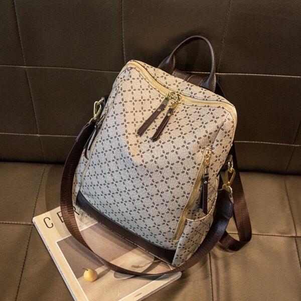 Large Capacity Simple All-matching Printed Retro Anti-theft Travel Crossbody Backpack - Image 4