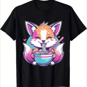 Transgender Pride Kawaii Fox Ramen Noodles Trans Flag T-Shirt Women Clothing Tops Kawaii Clothes Camisetas