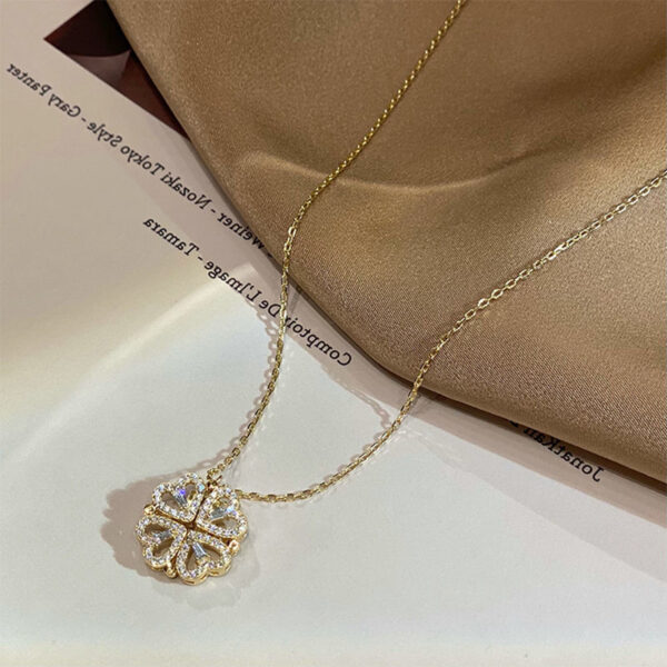 Retro Magnetic Folding Heart Shaped Four Leaf Clover Pendant Necklace Women Love Clavicle Chain Gifts Openable Choker Jewelry - Image 9